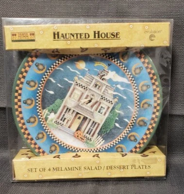 Debbie Mumm Set of 4 "Haunted House" Salad/Dessert Plates Sakura Halloween - Image 1 of 4