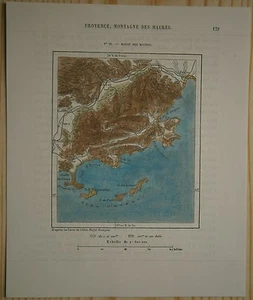 1877 Perron mapa MACIZO DE MOROS, COSTA AZUL, FRANCIA (#53) - Imagen 1 de 1