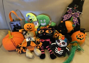 Lot 11 Halloween Fall Plush Bag Cat Bat Jack-o-lantern Ghost Pumpkin Day Of Dead - Picture 1 of 9