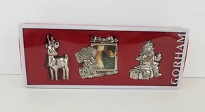 Gorham North Pole Ornaments Set of 3 Silverplate Santa Reindeer Photo Frame - Picture 1 of 8