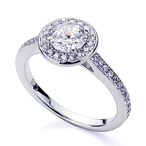 2mm Platinum Plated Silver 1ct Stunning CZ Halo Wedding Engagement Ring - Picture 1 of 3