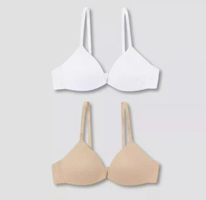 Hanes Girls Size 30 Small 2pk Molded Wire-Free Opaque White & Beige Bra Set B257 - Picture 1 of 5