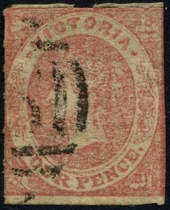 1857-60 Victoria Colonial State Stamp Emblems Rouletted 4d Red Good Used - Bild 1 von 1