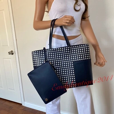 Nuevo con etiquetas Bolso de hombro Tory Burch 73107 Block-T de cuero azul marino real bolsa con cremallera Foto 1 de 4