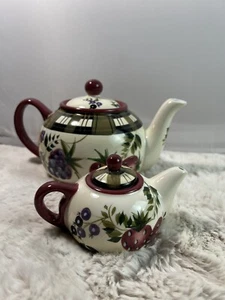 Oneida STRAWBERRY PLAID Coffee Pot Teapot 5 Cup & Mini Size Teapot Hand Painted - Picture 1 of 11