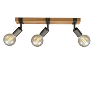 3 Wege Decken Leuchte Strahler Lampe Retro Wohnzimmer verstellbar Holz Metall schwarz - Bild 1 von 6