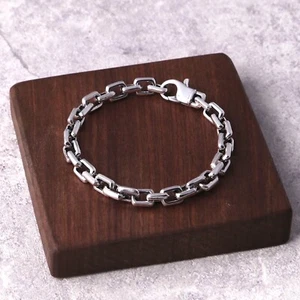 Solid 925 Sterling Silver Mens Plain Chain Clasp Cuff Bracelet Length Varies - Picture 1 of 8