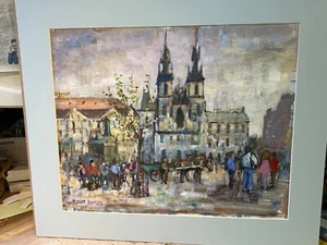 Originalgemälde, Acryl Robert Bindloss Stadtplatz, Prag Tschechien - Bild 1 von 5