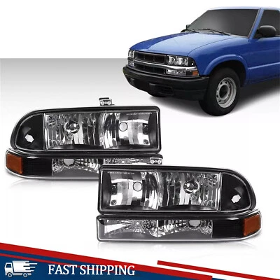 For 1998-2004 Chevy s10 Blazer Black/Amber Headlights Assembly Bumper Headlamps Foto 1 de 4
