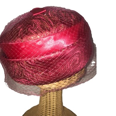 Vintage Original Women's Union Made Pillbox Hat Orange Shimmer Bow Netting O/S - Image 1 of 4