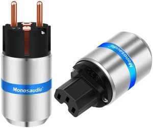 1 Pair EU Schuko AC Power Plug Pure Copper HiFi IEC C13 Mains Supply Socket Neu - Picture 1 of 19