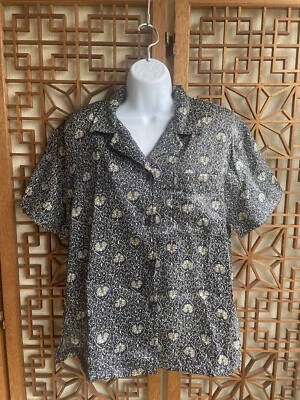 Blusa vintage con cuello para mujer Tori Richard Hawai’i corazón azul, talla mediana Foto 1 de 4