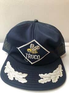 Vintage Trucker Hat Mens. Blue Snapback Cap Truco Trucking Bee Patch Silver