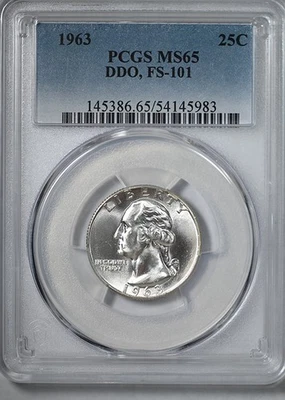 1963 Doubled Die Anverse Washington Quarter 25C PCGS MS65 DDO FS-101 - Imagem 1 de 4