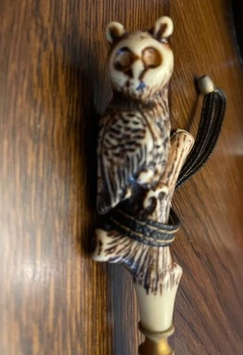 VTG Carved Owl Brush 22" L Brass Accent/Cord for Hanging, Italy - Image 1 of 3