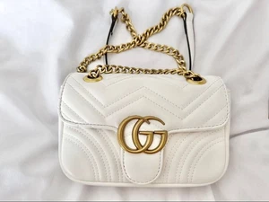 Bolso de Hombro Gucci Marmont Cuero Acolchado Off-White Excelente Estado - Imagen 1 de 6