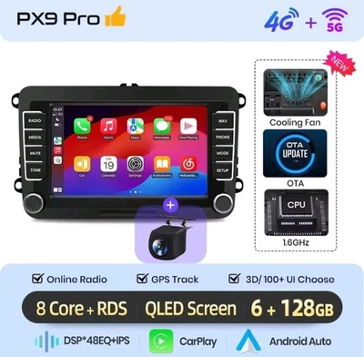 RADIO 2 DIN ANDROID PER VOLKSWAGEN POLO PASSAT GOLF 5 6 TIGUAN CARPLAY 6/128 5G - Immagine 1 di 4