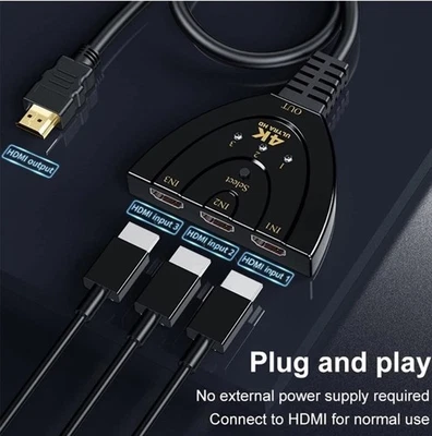 4Kx2K HDMI Switch 3 Port Splitter Cable Switcher HUB Adapter HDTV PS4 Xbox PC - Image 1 of 4