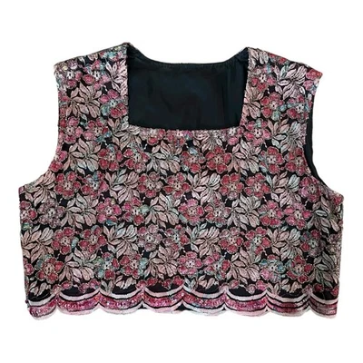 Camiseta sin mangas corta floral de lentejuelas con cuentas de colección festival fiesta sin mangas forrada M Foto 1 de 4