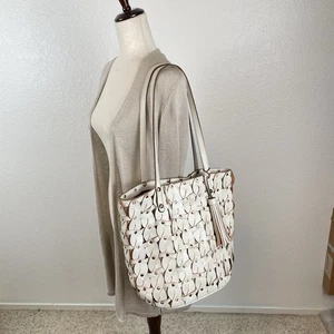 Patricia Nash Twisted Braid Tote weiß italienisches Leder Mizzana Schultertasche - Bild 1 von 10