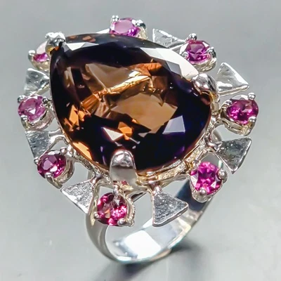 Anillo único 27 quilates anillo de cuarzo ahumado natural plata de ley 925 talla 7/R445836 Foto 1 de 4