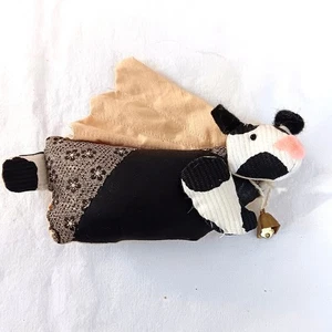 Cow Angel Ornament Handcrafted Fabric w. Bell - Picture 1 of 2