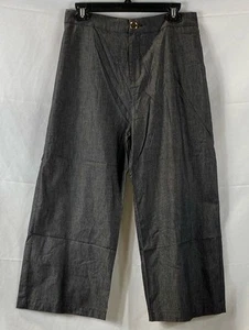 Buru Women's Gray Wide Leg Pants Size M High Rise Cropped Casual Cotton NWT - Picture 1 of 7