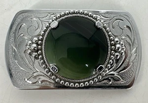 Western Style Gürtelschnalle grüner Stein silberfarben schönes Design rechteckig GC - Bild 1 von 7