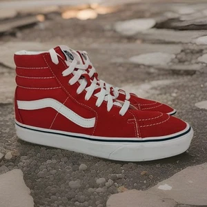 Vans SK8 Hi Slim Mens Size 8.5 Red White Athletic Casual Skate Shoes Sneakers - Picture 1 of 16