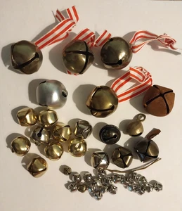 Jingle Bells Lot Of 40 Pieces Brass & Other Metals Assorted Sizes Christmas - Picture 1 of 7