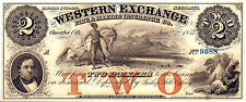 1857 $2.00 Obsolete Bank Note The Western Exchange Ins. Company CU CHOICE NOTE!!