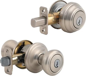 Kwikset Cameron 99910-044 Satin Nickel Single Cylinder Entry Knob & Deadbolt NEW - Picture 1 of 2