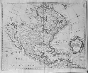 Mappa antica, Seale, Una mappa del Nord America con gli insediamenti europei, 1744 - Foto 1 di 1