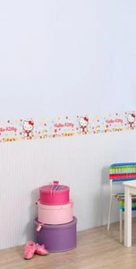 Blue Wallpaper Border - Hello Kitty Daisy - Kids Nursery Frieze - Cheap 5 metre - Picture 1 of 2