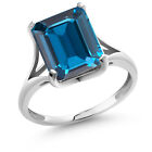 4.00 Ct Emerald Cut London Blue Topaz 14K White Gold Ring