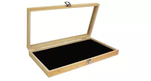 Glass Top Natural Wood Jewelry Display Case Velvet Pad Jewelry Tray Collectibles - Picture 1 of 8