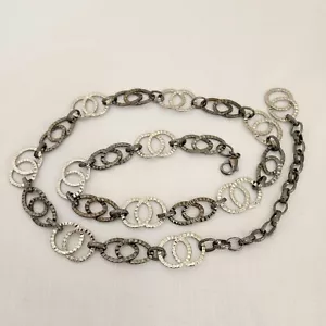 Belt Womens Oval Gunmetal Round Silver Embossed Metal Chain Link 42 Inches Long. - Picture 1 of 10