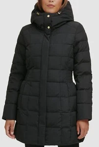$350 Cole Haan Womens Black Down Full Zip Hooded Parka Winter Coat Jacket Size L - Picture 1 of 2