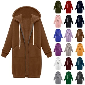 Ladies Women Winte Plain Zip Up Long Hoodies Sweatshirt Coat Jacket Hooded Tops - Picture 1 of 64