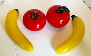 MCM Murano Art Glass Large Fruit Paper Weights 2 Bananas Apple Tomato LARGE Size - Picture 1 of 10