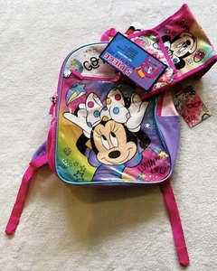 NWT Minnie Mouse Go For It Backpack w Lunch Box Water Bottle Clip ID Holder 5 pc - Picture 1 of 3