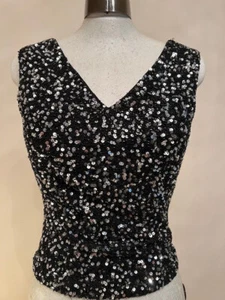 Pailletten Top Schwarz V-Ausschnitt Abendtop elegant NP ca. 150 EUR - Bild 1 von 7
