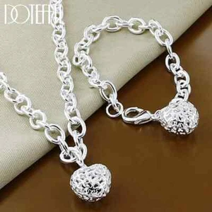 DOTEFFIL 925 Silver Hollow Heart Pendant Necklace Bracelet Women Jewelry - Picture 1 of 6