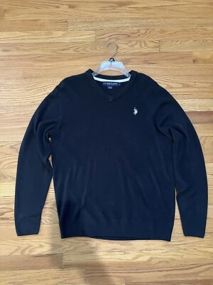 Polo Assn Para Hombres Manga Larga Negro Grande Pullover Cuello en V Suéter Blanco Logo Foto 1 de 4