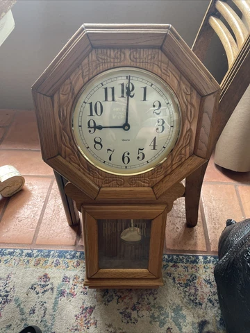 Oak Regulator Wall Clock Pendulum Mechanical Chime w/o Key, Tested And Works Cover