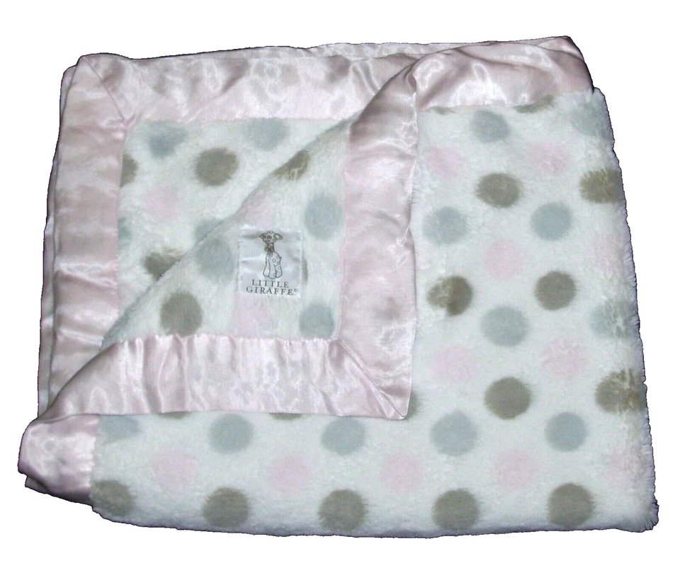 Little Giraffe Luxe Double Polka Dot Baby Blanket Pink Gray Brown Tan 30x35" - Image 1 of 1