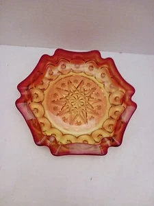 L.E. Smith Glass Ashtray Amberina Cadmium  Yellow Orange Red MCM Moon & Stars - Picture 1 of 11