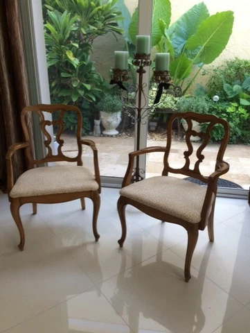 2 Antique Vintage Mid Century French Wood Dining Accent Arm Chairs Pair Cover