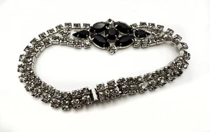 1930s Vintage Black and Clear Rhinestone Secret Clasp Bracelet for Women – 7” - Picture 1 of 6
