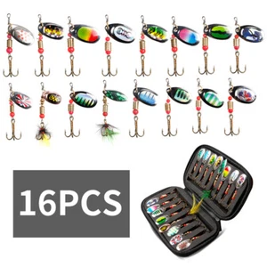 16x Fishing Metal Spoon Spinnerbaits Trout Rig Jigs Hooks Angling Tackle Kit Box - Picture 1 of 7